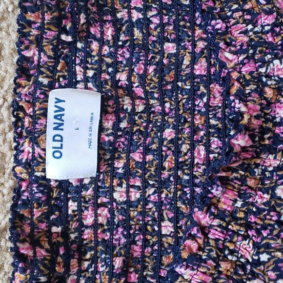 Old Navy L square neck navy floral top smocked back puff sleeve - Picture 2 of 7